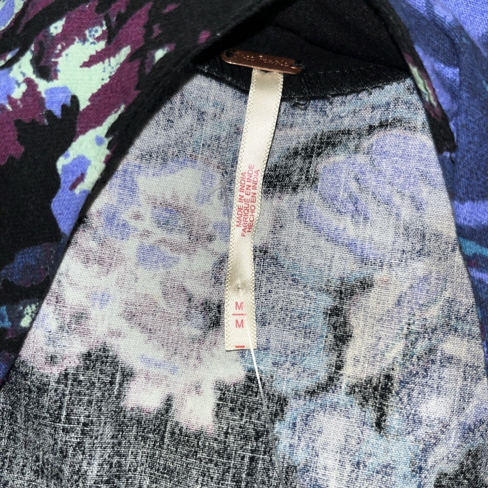 Free People Mayberry Mini Dress Size Medium Blue Purple Floral Linen Blend NWT - Picture 13 of 13